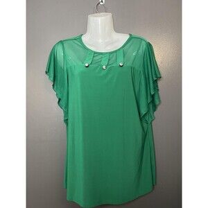 Zero 2 Eight Shirt Womens Large Green Sheer Flutter Sleeve Tunic Top Blouse